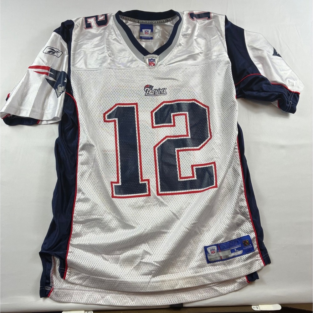 Reebok Tom Brady New England Patriots Jersey Mens Large White NFL Football #12